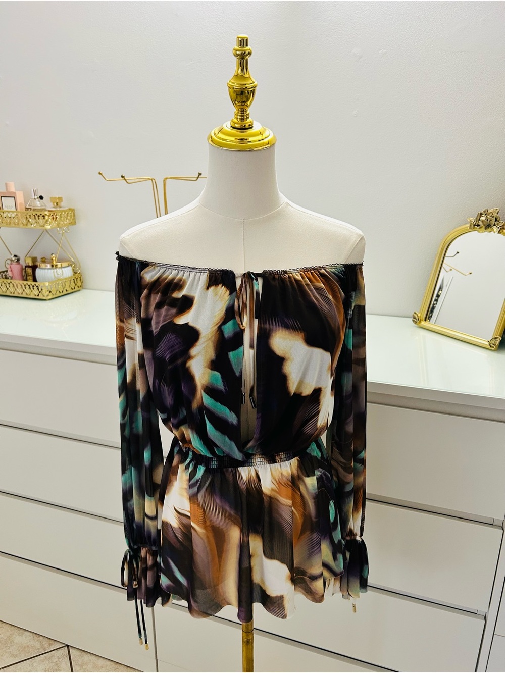 AFRM One-Shoulder Multi-Color Abstract Print Dress
